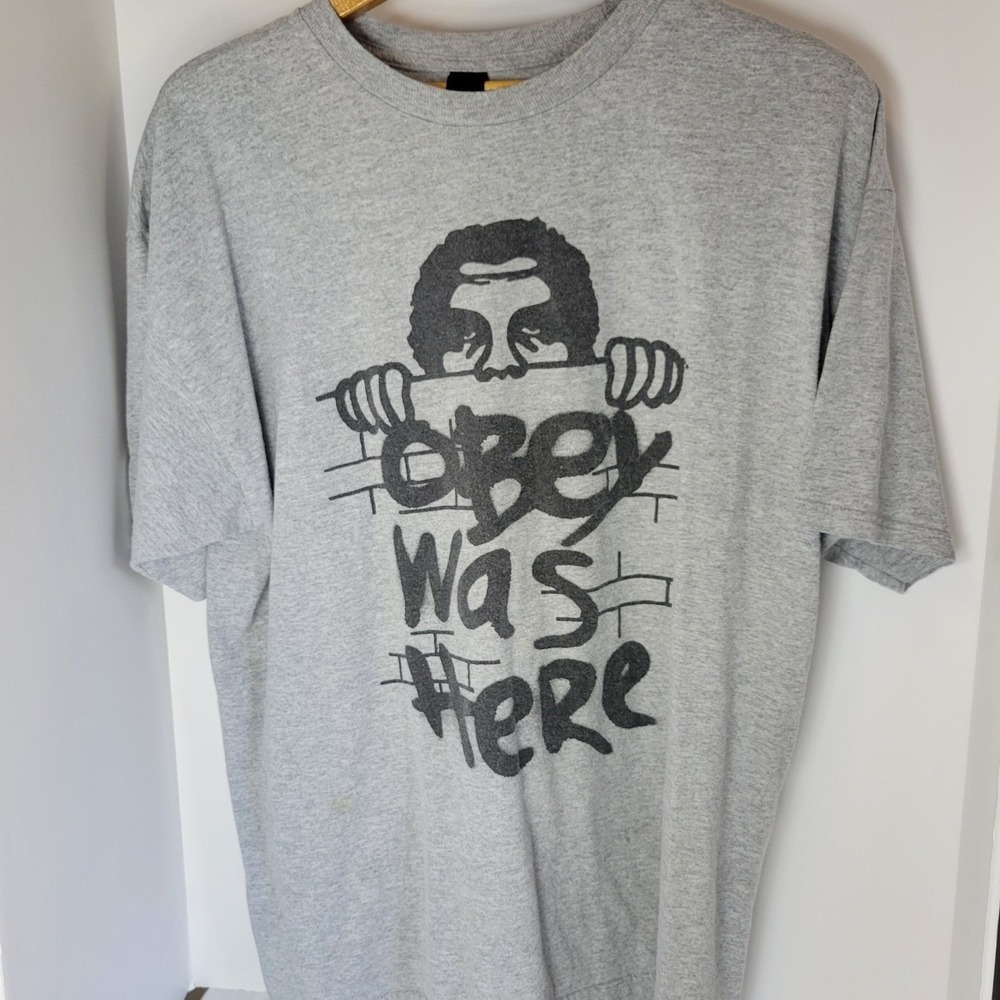 Obey Was Here Kilroy Graphic T-Shirt Mens XL Heather Gray Short Sleeve Tee